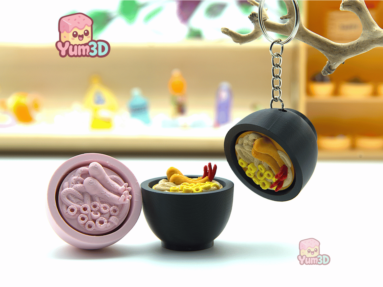 🍜 Yum3D Tempura Ramen Fidget Clicker Keychain - Cute Backpack